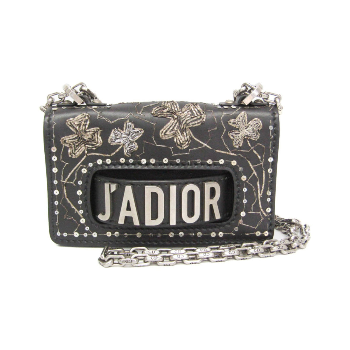 Christian Dior J'Adior Flap Embellished Leather, Black, Leather, Handbag