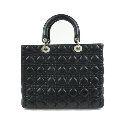 Christian Dior Lady Dior Cannage Quilt Lambskin, Black, Leather, Handbag