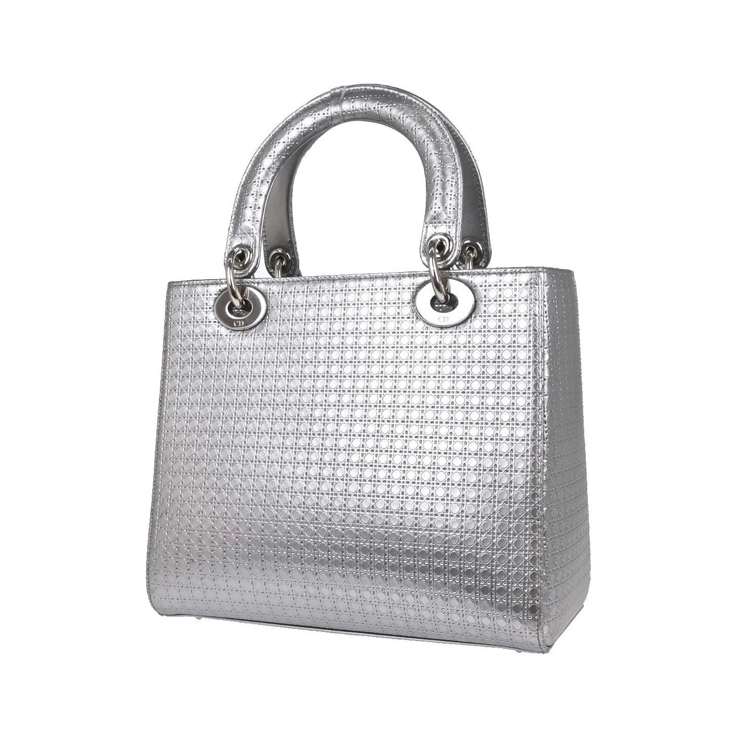 Christian Dior Lady Dior Micro Cannage Metallic Calfskin, Silver, Calfskin, Handbag