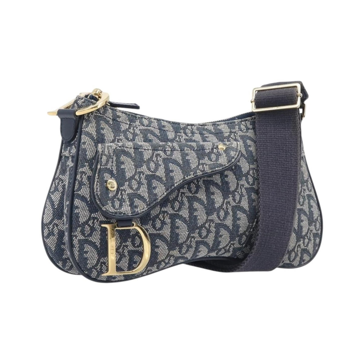 Christian Dior Saddle Messenger Oblique Canvas, Navy, Canvas, Clutch