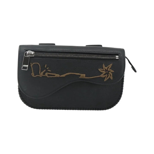 Christian Dior Saddle Pouch Belt Leather, Black, Leather, Clutch