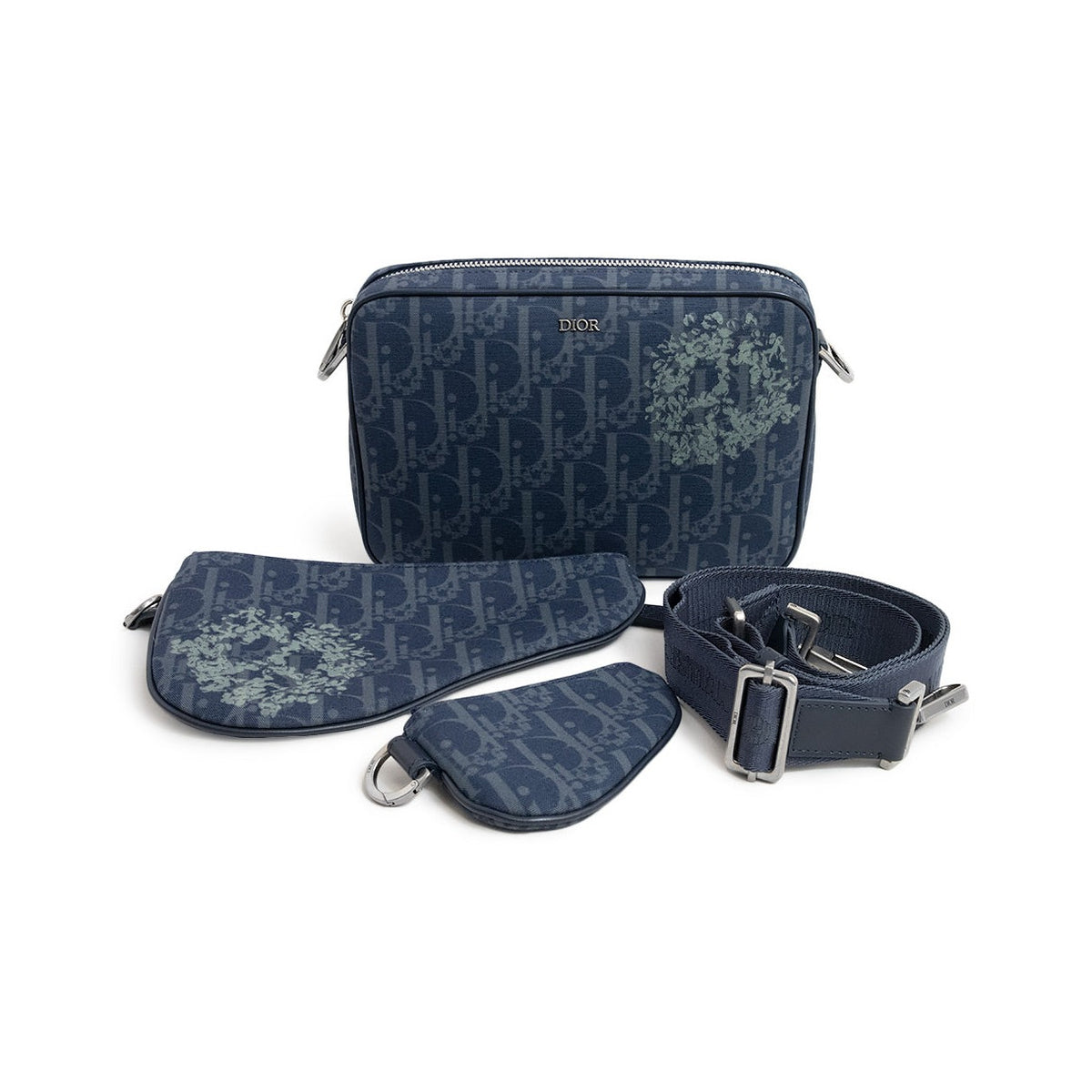 Christian Dior Saddle Tripple Oblique Canvas, Blue, Canvas, Crossbody Bag
