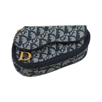 Christian Dior Saddle Zip Diorissimo Canvas, Navy, Canvas, Clutch