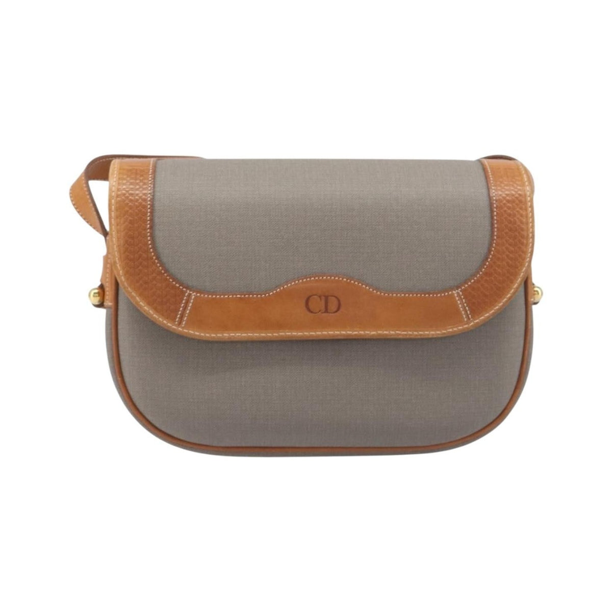 Christian Dior Vintage CD Logo Canvas and leather, Gray, Canvas, Shoulder Bag