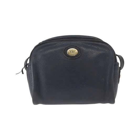 Christian Dior Vintage CD Logo Leather, Navy, Leather, Shoulder Bag