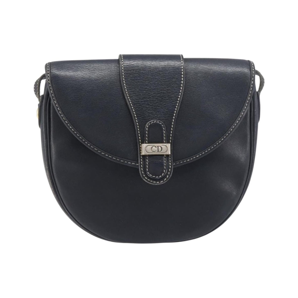 Christian Dior Vintage CD Logo Leather, Navy, Leather, Shoulder Bag