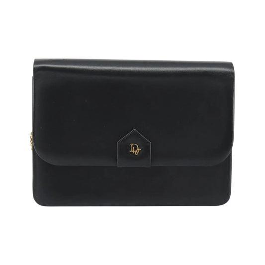 Christian Dior Vintage Clipper closure clutch with logo leather, Black, Leather, Crossbody Bag