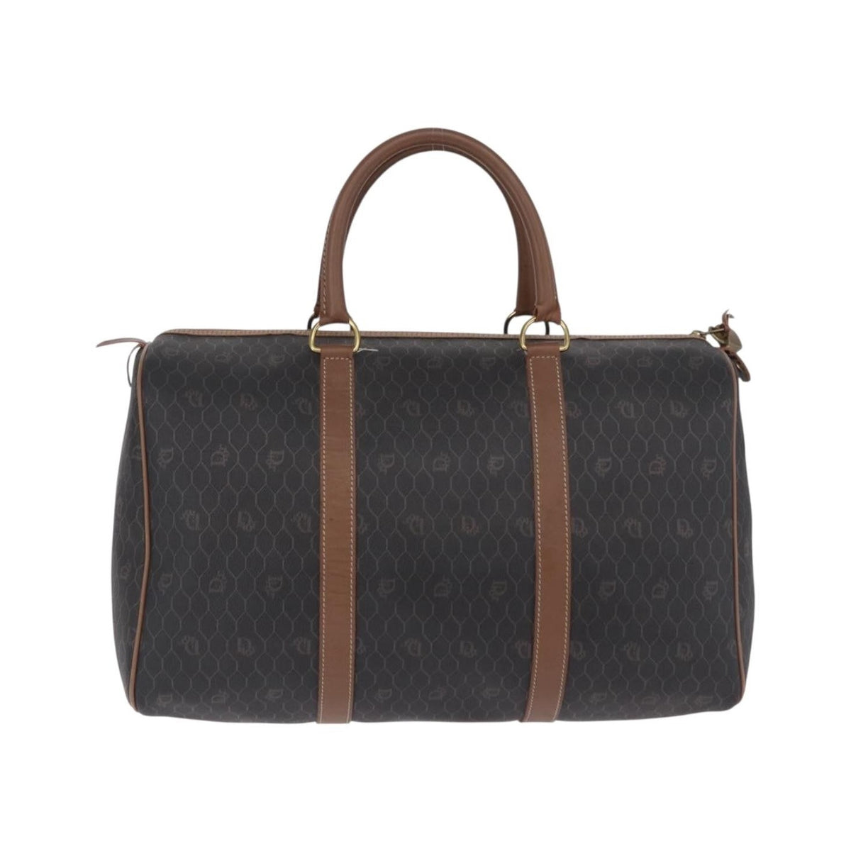 Christian Dior Vintage Honeycomb Boston Canvas and Leather, Black, Canvas, Travel Bag