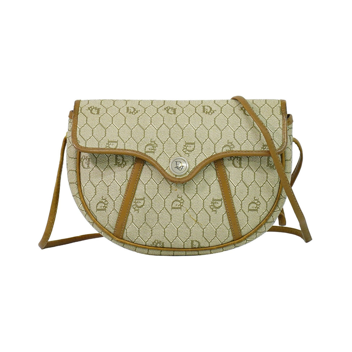 Christian Dior Vintage Honeycomb Canvas, Beige, Canvas, Shoulder Bag