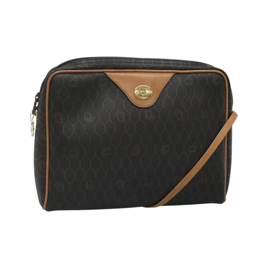 Christian Dior Vintage Honeycomb Canvas and Leather, Black, Canvas, Shoulder Bag