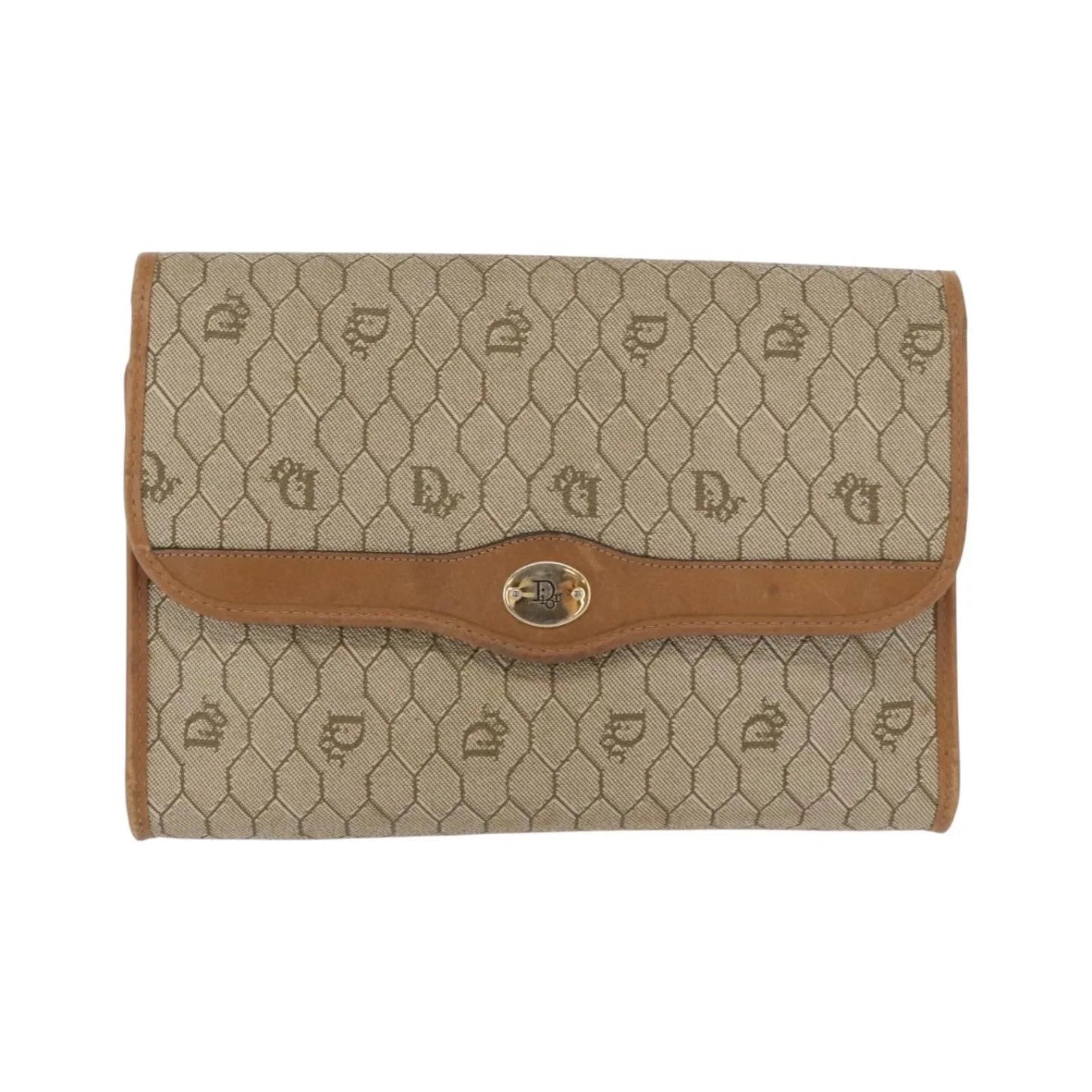 Christian Dior Vintage Honeycomb chain Canvas, Beige, Canvas, Shoulder Bag