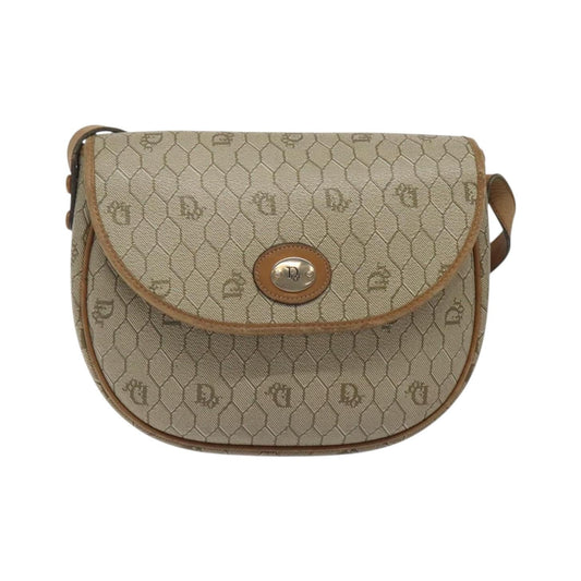 Christian Dior Vintage Honeycomb Flap Canvas and Leather, Beige, Canvas, Shoulder Bag