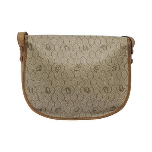 Christian Dior Vintage Honeycomb Flap Canvas and Leather, Beige, Canvas, Shoulder Bag