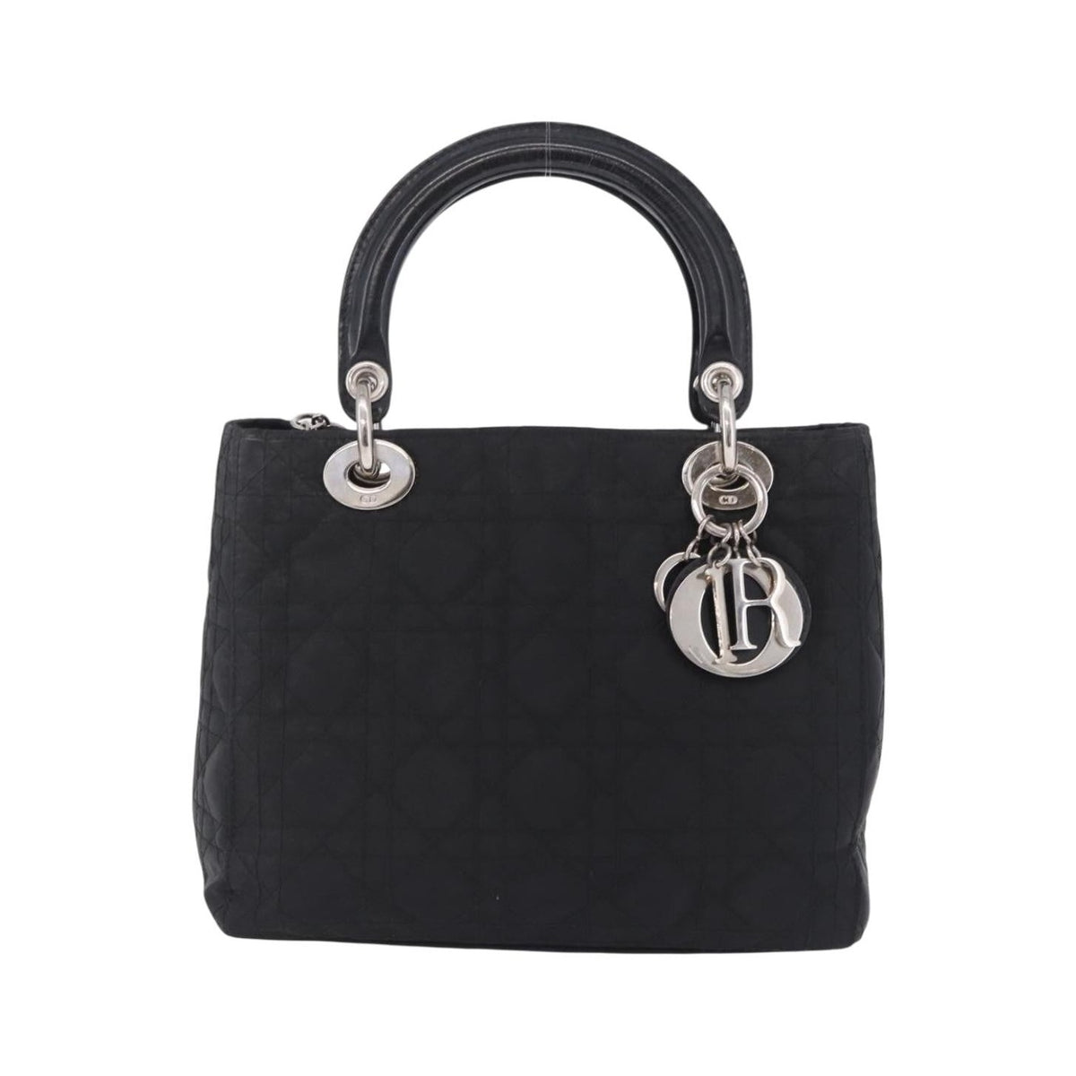 Christian Dior Vintage Lady Dior Cannage Quilt Nylon, Black, Nylon, Handbag