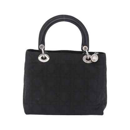 Christian Dior Vintage Lady Dior Cannage Quilt Nylon, Black, Nylon, Handbag