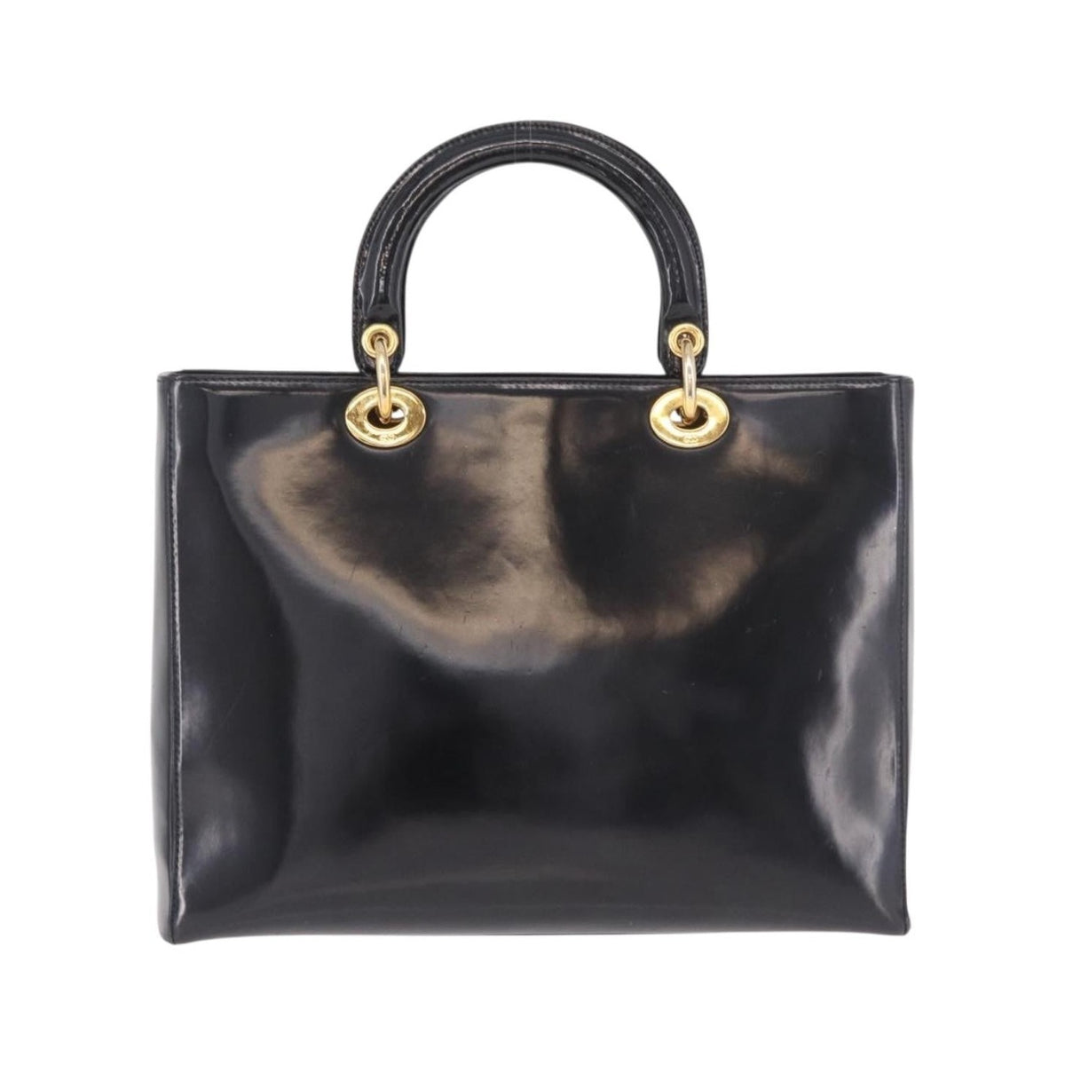 Christian Dior Vintage Lady Dior Patent, Black, Patent Leather, Handbag