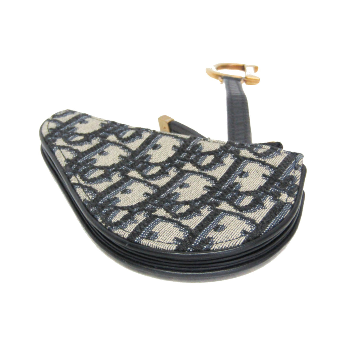 Christian Dior Vintage Saddle Zip Coin Purse Diorissimo Canvas, Navy, Canvas, Clutch