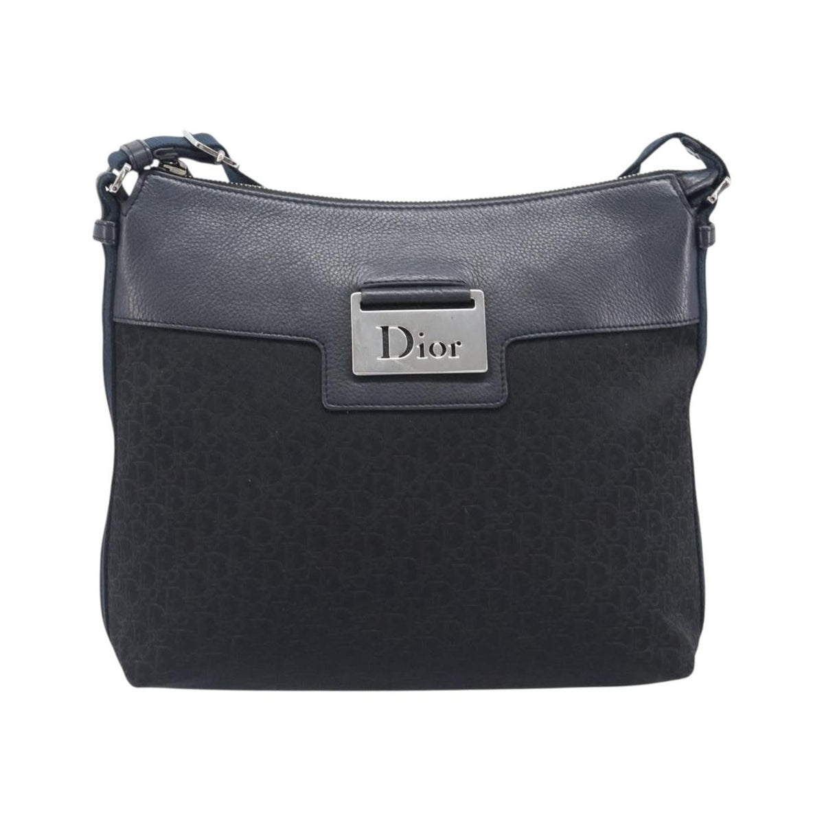 Christian Dior Vintage Street Chic Messenger Diorissimo Canvas and Leather, Black, Canvas, Handbag