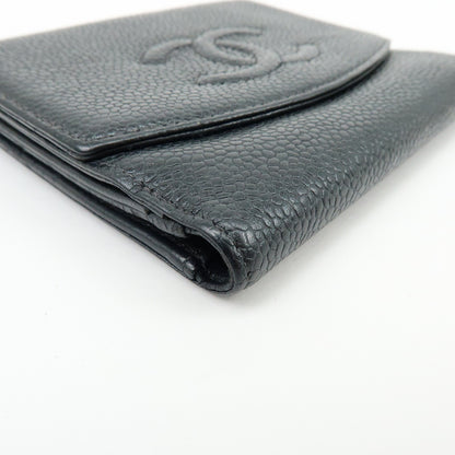 Chanel Vintage Timeless Bifold Caviar, Black, Leather, Wallet
