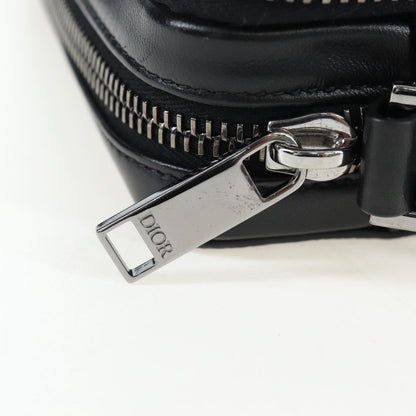 Christian Dior Double Zip CD Diamond Coated Canvas, Black, Canvas, Crossbody Bag