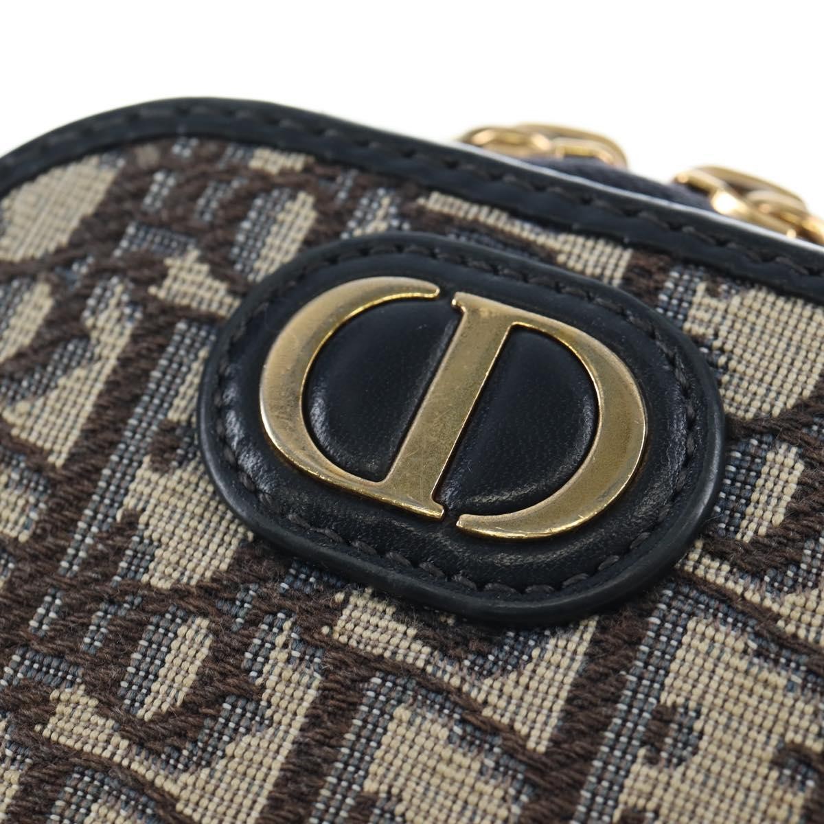Christian Dior 30 Montaigne Phone Holder on Chain Oblique Canvas, Navy, Canvas, Crossbody Bag