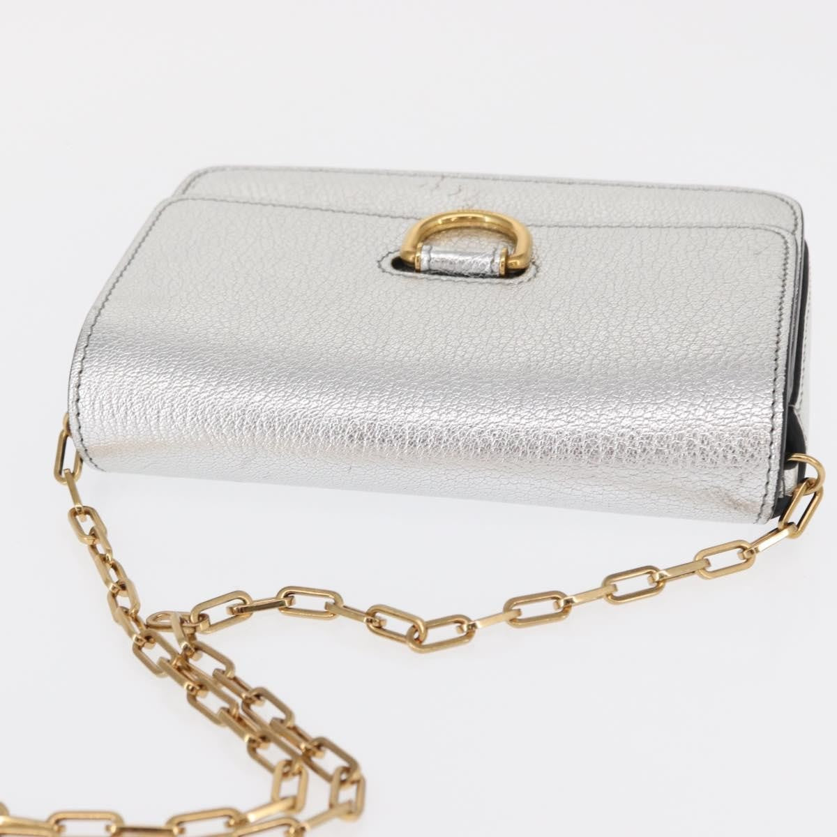 Burberry D-Ring Chain Leather, Silver, Leather, Shoulder Bag