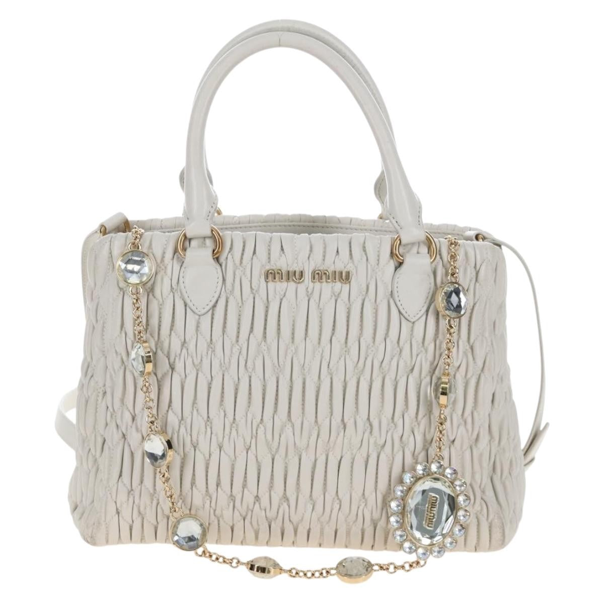 Miu Miu Crystal Convertible Matelasse Leather, White, Leather, Tote Bag
