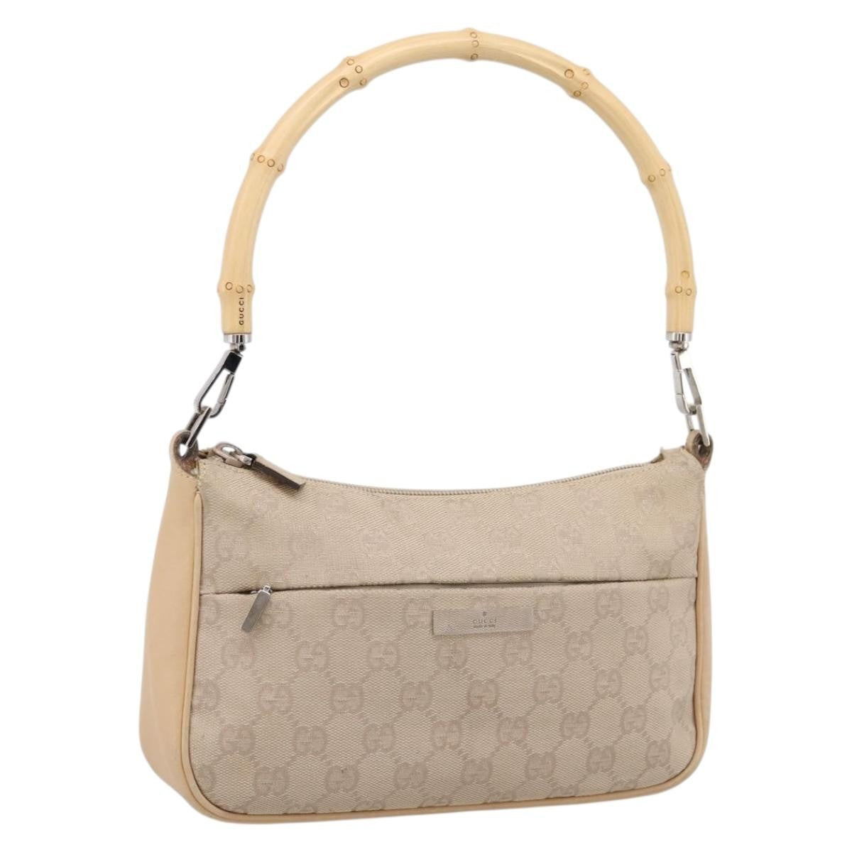 Gucci Bamboo Top Handle GG Canvas, Beige, Canvas, Handbag
