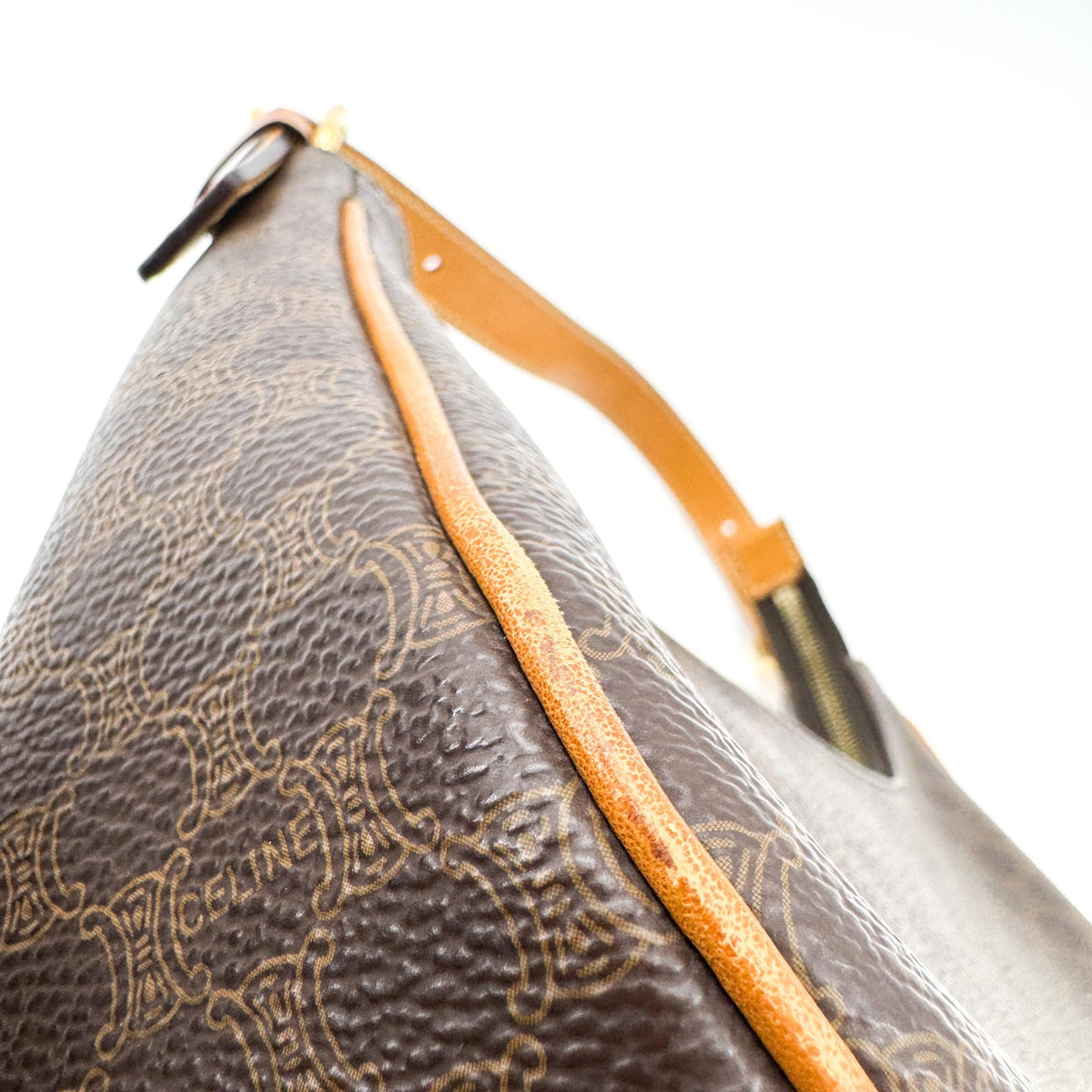Celine Ava Triomphe Coated Canvas, Black, Canvas, Handbag