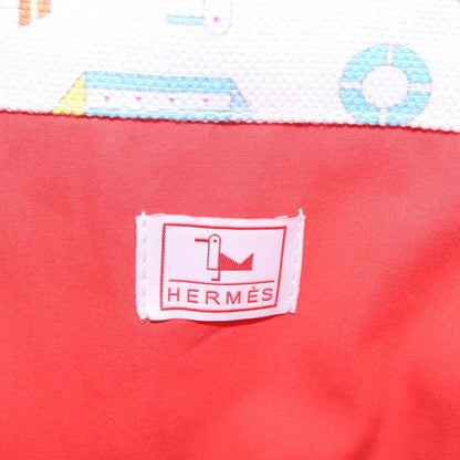 Hermes Beach Printed Toile, White, Canvas, Tote Bag