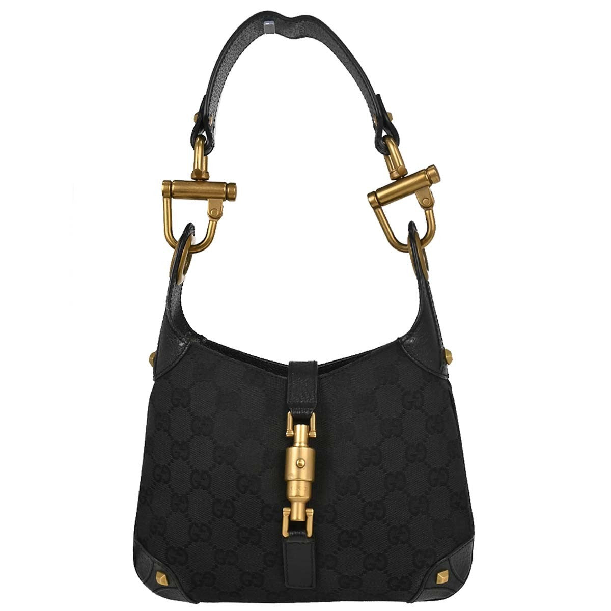 Gucci Piston Lock Jackie Hobo GG Canvas, Black, Canvas, Shoulder Bag