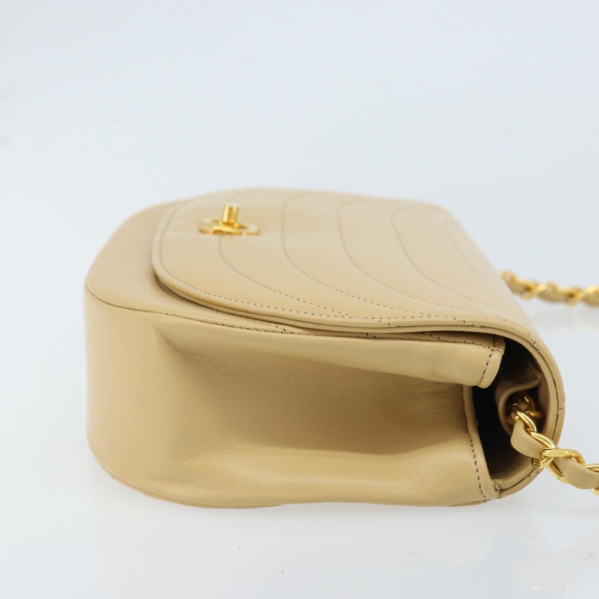 Chanel Vintage Half Moon Flap Bag Quilted lambskin, BEIGE, LEATHER, Shoulder bag