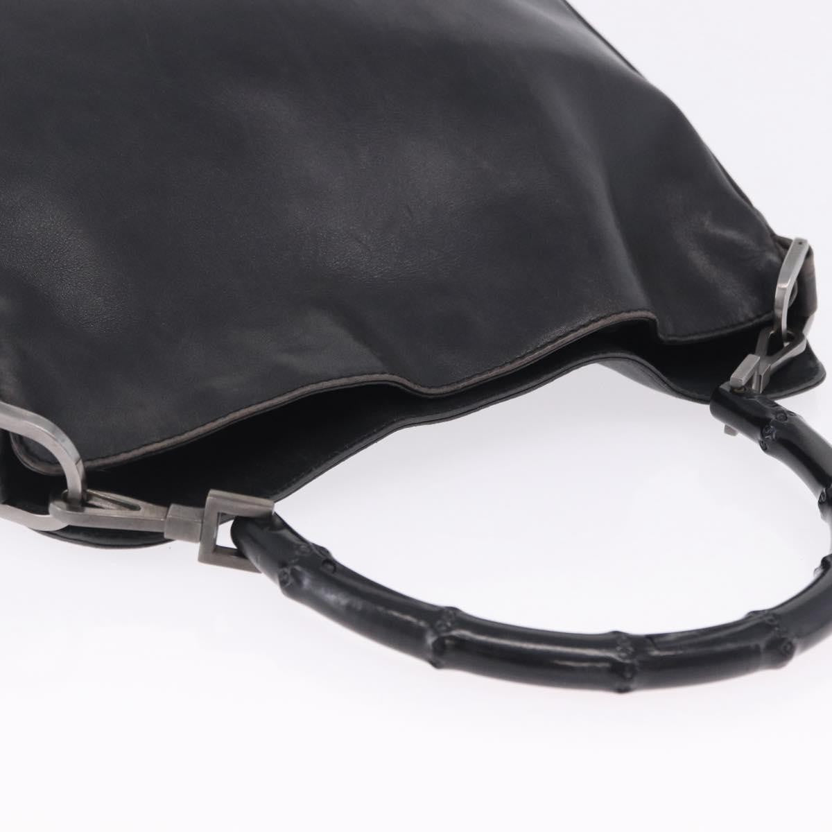 Gucci Vintage Bamboo Handle Open Hobo Leather, Black, Leather, Shoulder Bag