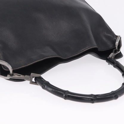 Gucci Vintage Bamboo Handle Open Hobo Leather, Black, Leather, Shoulder Bag