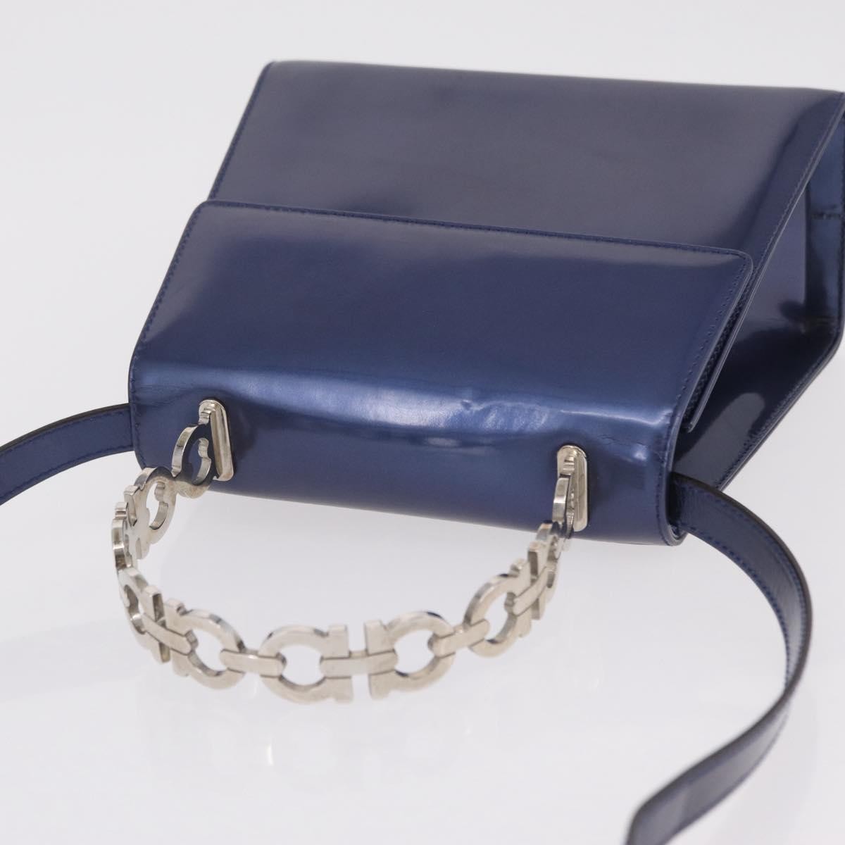 Salvatore Ferragamo Gancini Envelope Top Handle Leather, Navy, Patent Leather, Handbag