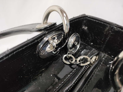 Christian Dior Lady Dior Patent, Black, Patent Leather, Handbag