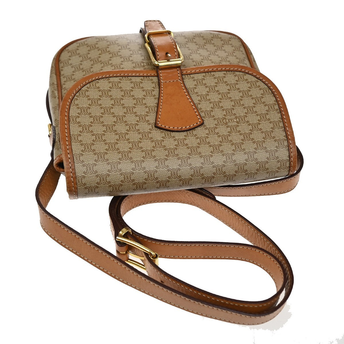 Celine Vintage Macadam Canvas and Leather, Beige, Canvas, Shoulder Bag