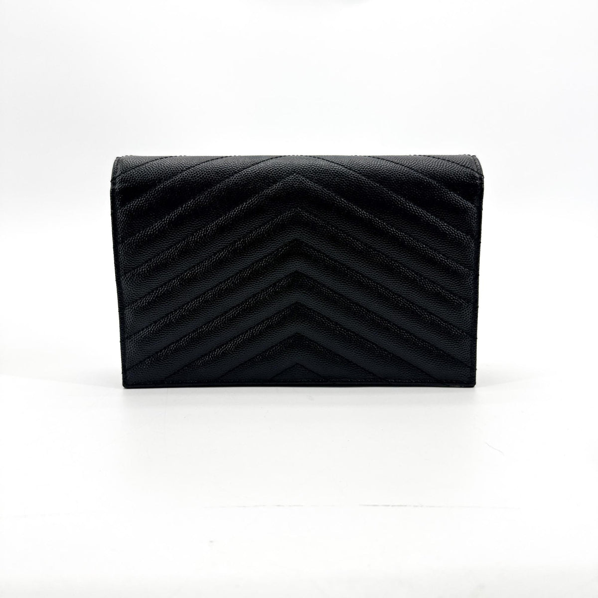 Saint Laurent Classic Monogram Wallet on Chain Matelasse Chevron Leather, Black, Leather, Crossbody Bag