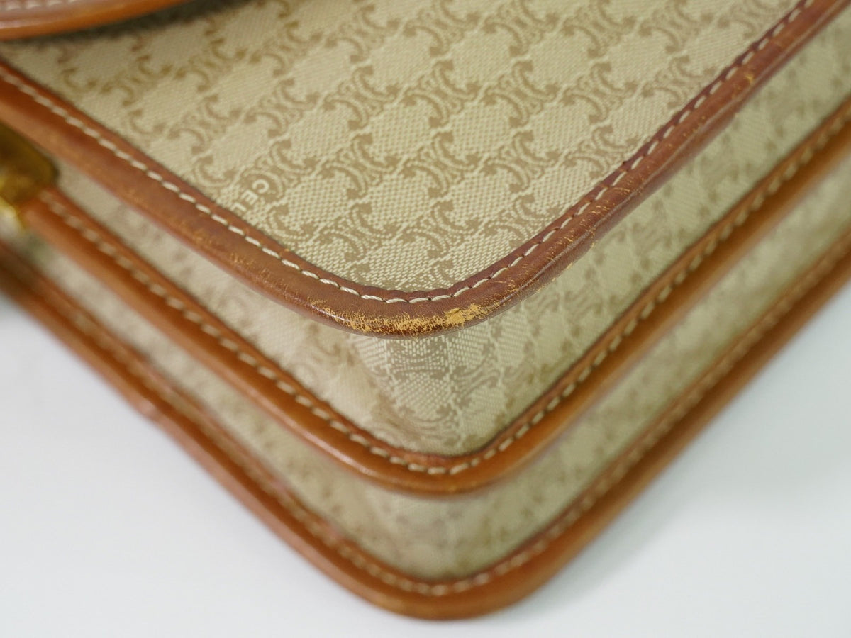 Celine Vintage Macadam Canvas and Leather, Beige, Canvas, Shoulder Bag