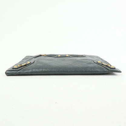 Balenciaga Zip Around Giant Studs Clutch Leather, Gray, Leather, Clutch