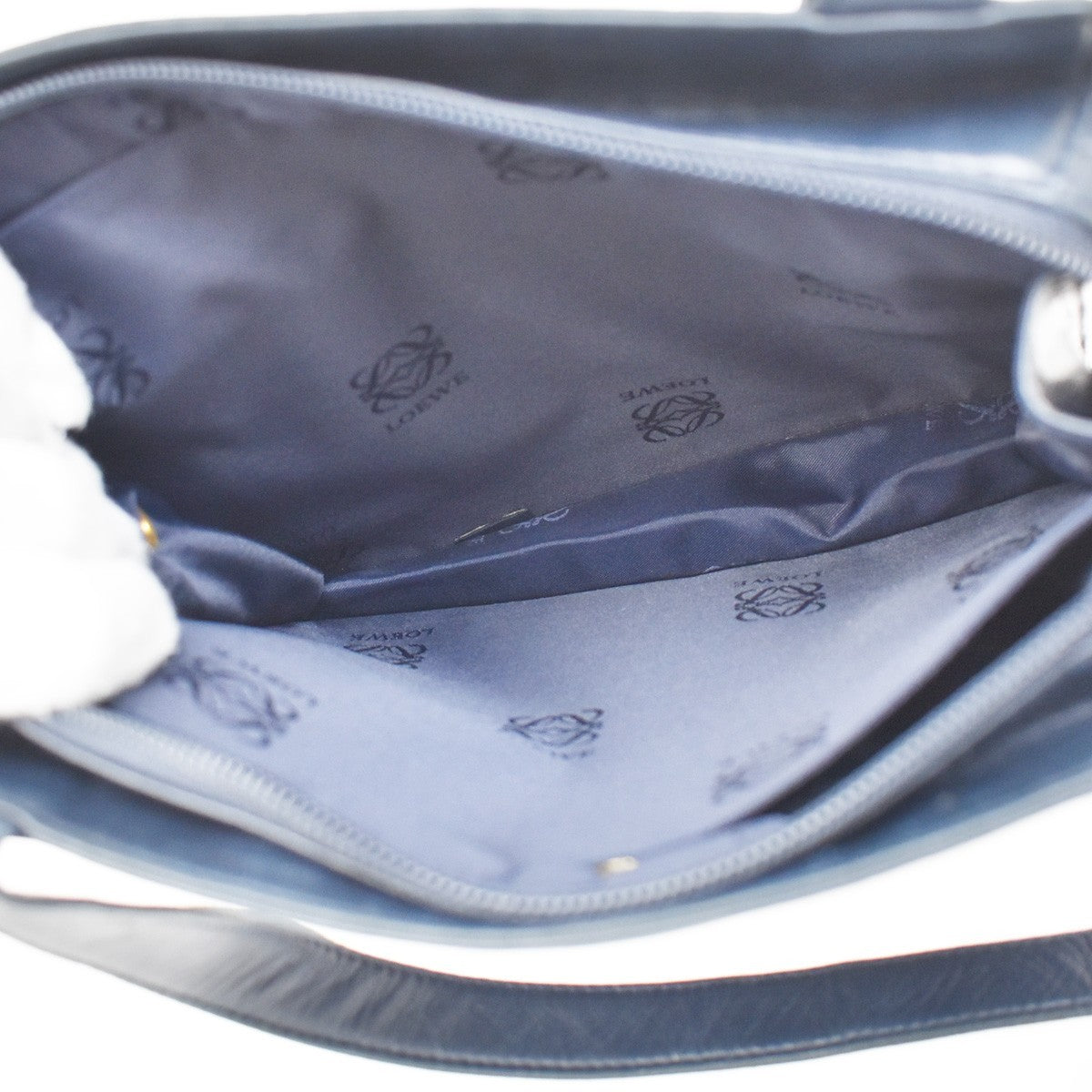 Loewe Vintage Anagram Zip Leather, Navy, Leather, Crossbody Bag