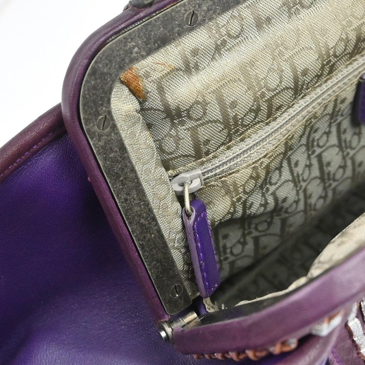 Christian Dior Plisse Frame Pleated Leather, Purple, Leather, Handbag