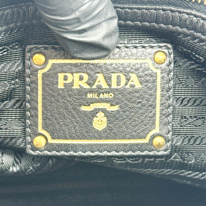 Prada Convertible Open Leather, Black, Leather, Tote Bag