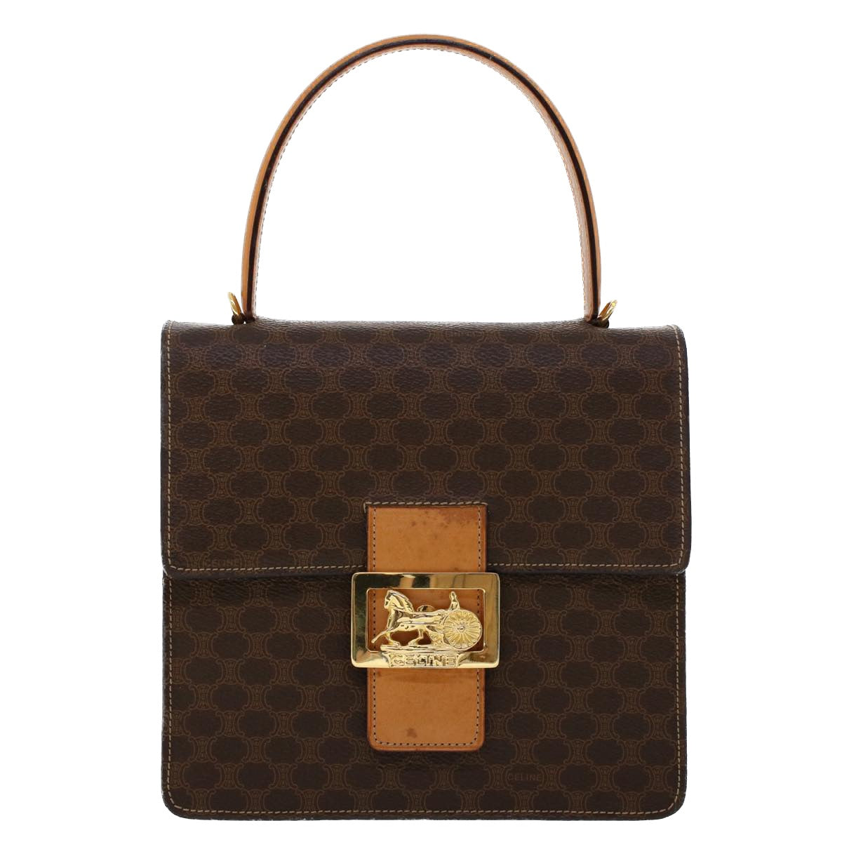Celine C Macadam Handbag PVC Leather, BROWN, PVC, Handbag