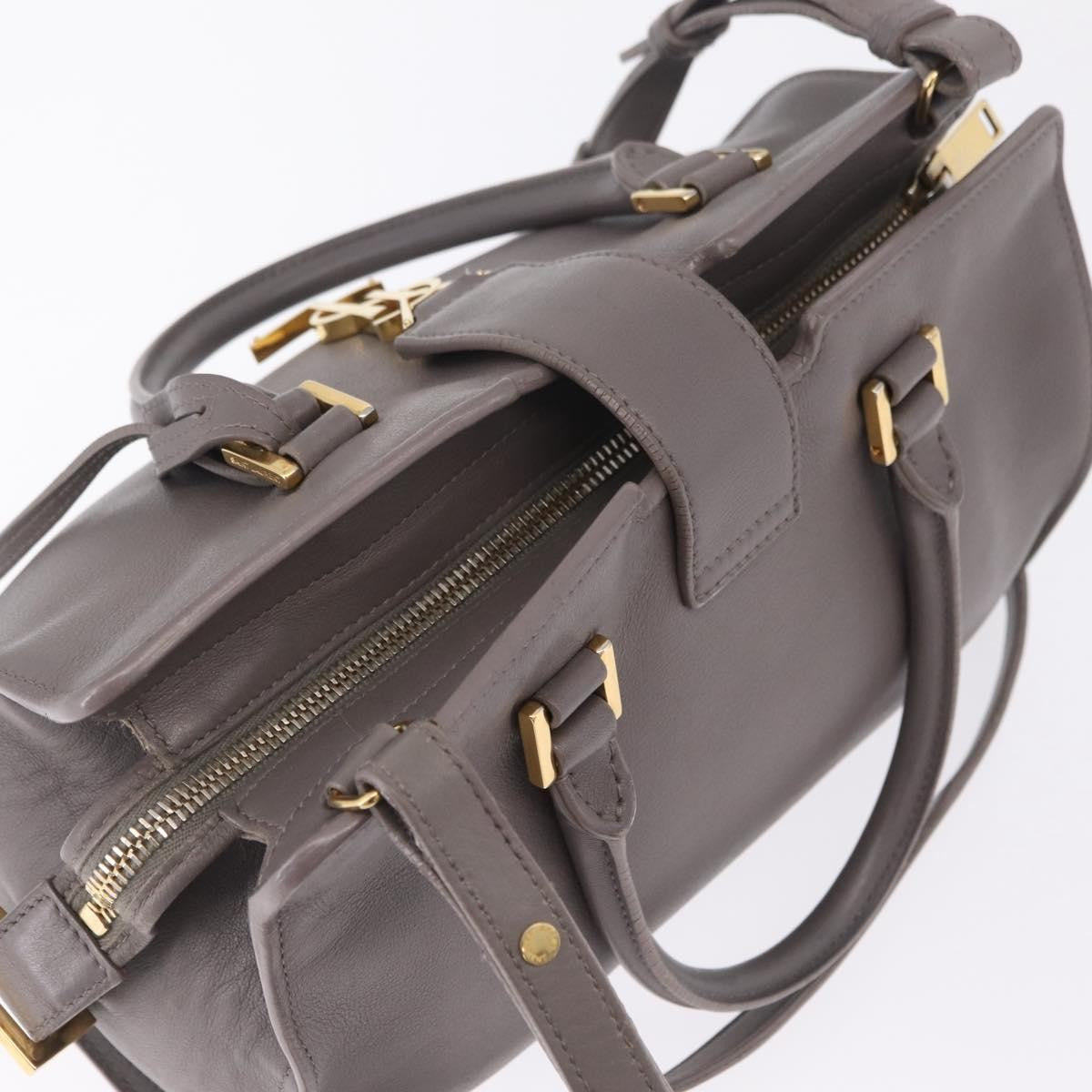 Saint Laurent Monogram Cabas Leather, Gray, Leather, Tote Bag