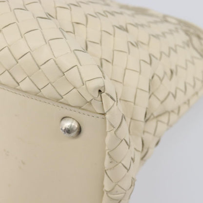 Bottega Veneta Belted Cabas Tote Intrecciato Nappa with Stitched Detail, White, Leather, Tote Bag