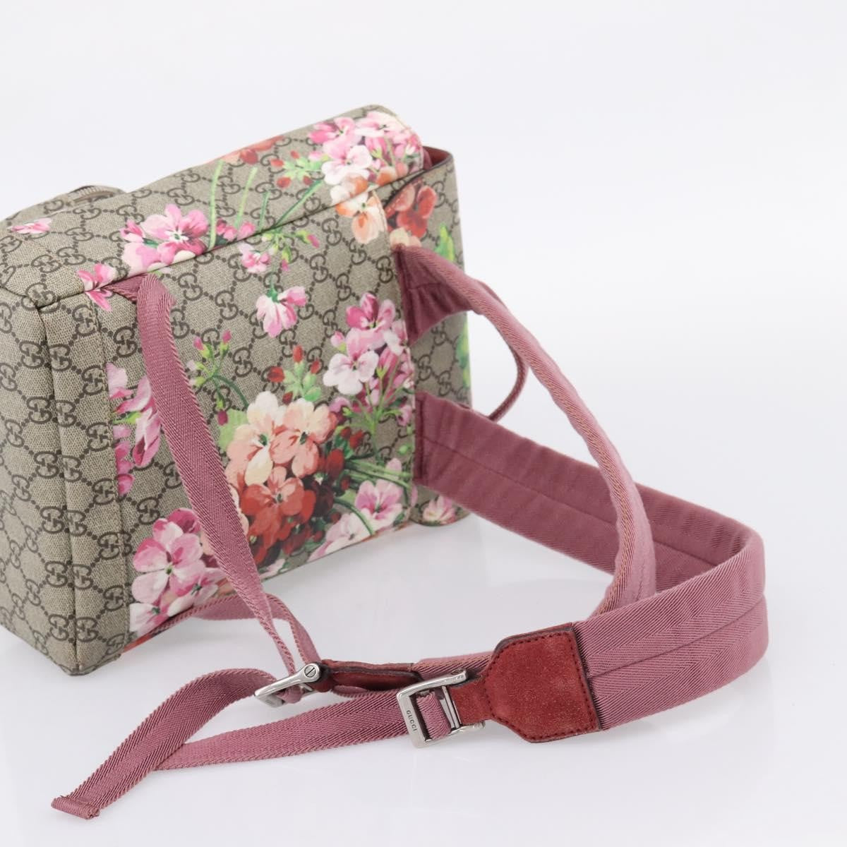 Gucci Buckle Blooms Print GG Coated Canvas, Beige, Canvas, Backpack