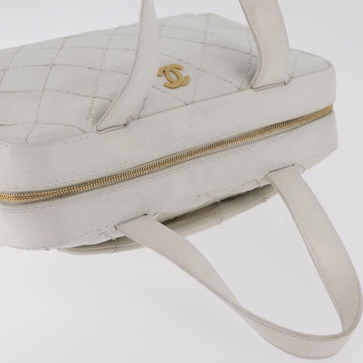 Chanel Vintage CC Zip Around Bowler Quilted Caviar, White, Leather, Handbag