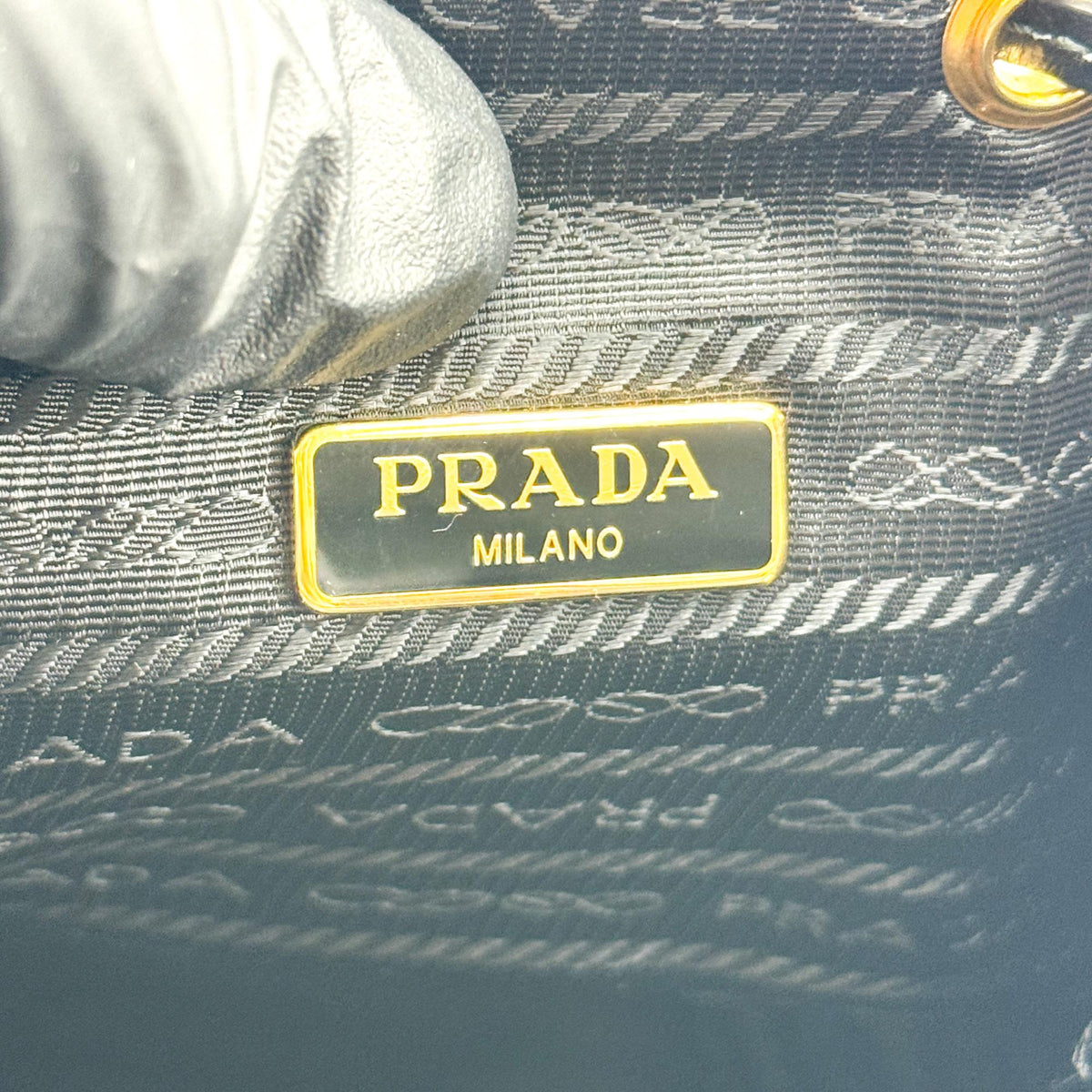 Prada Duet Drawstring Bucket Tessuto, Black, Canvas, Handbag