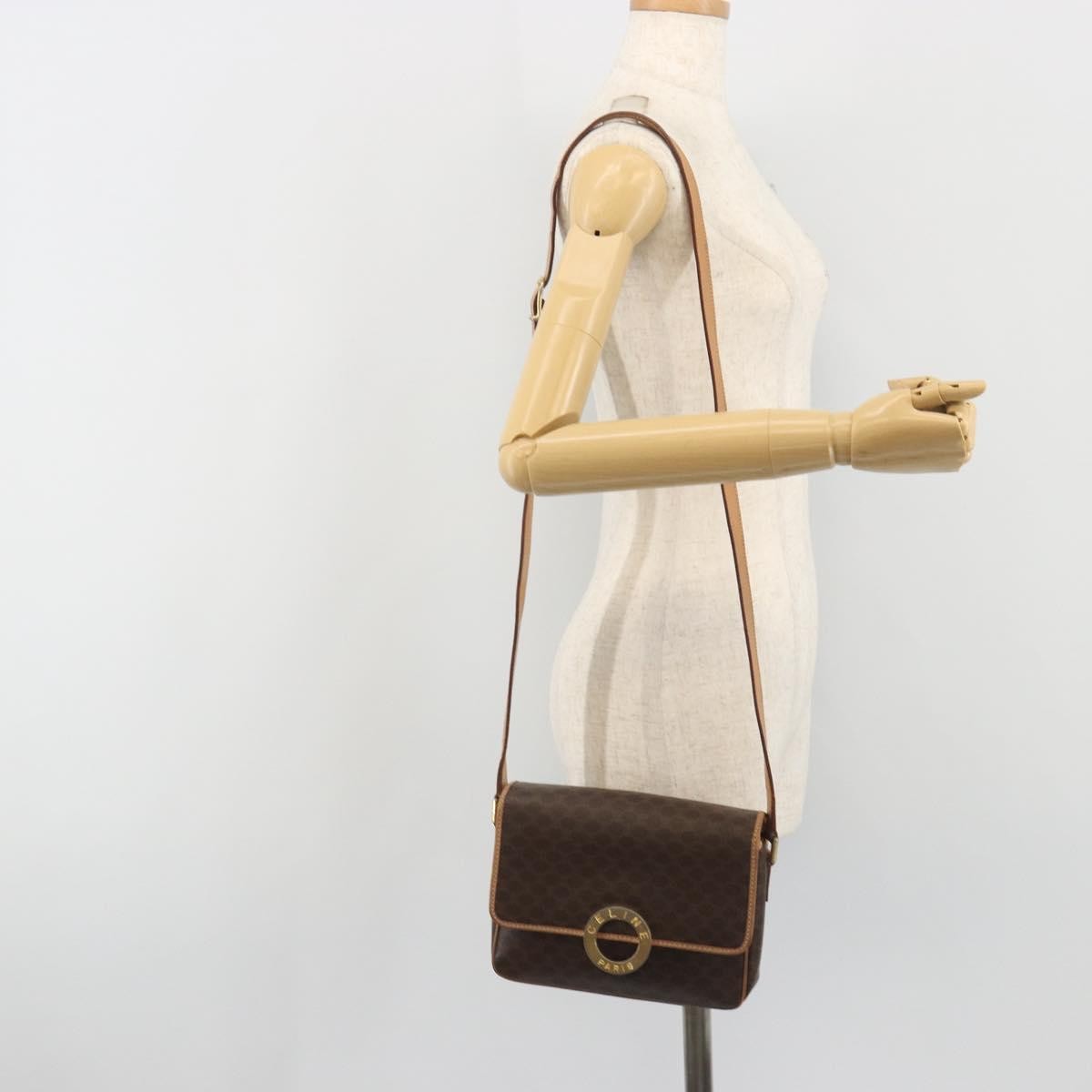 Celine Vintage Macadam Circle Logo Canvas and Leather, Brown, Canvas, Shoulder Bag